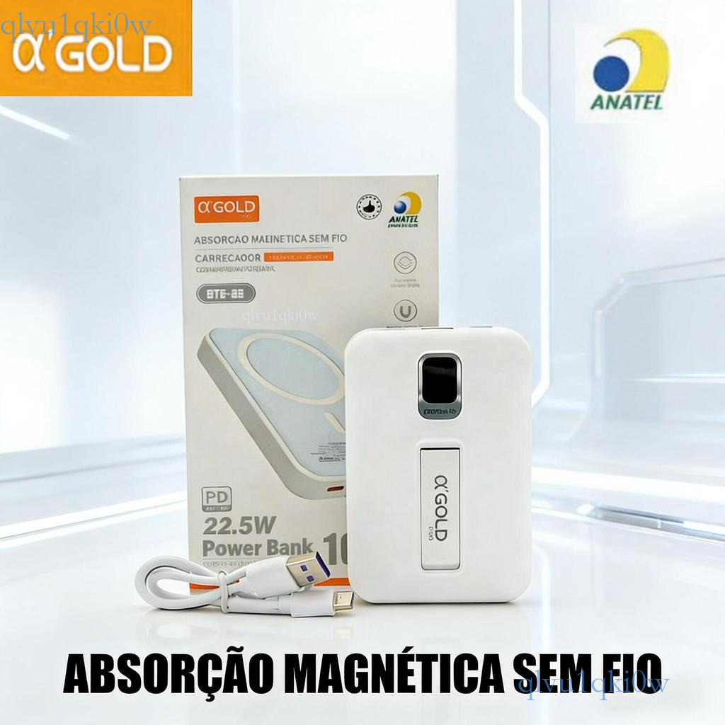 A'Gold Power Bank Magsafe 10000mAh com Suporte - Carregamento Sem Fio, para iPhone BTE-22 💖ki0ww