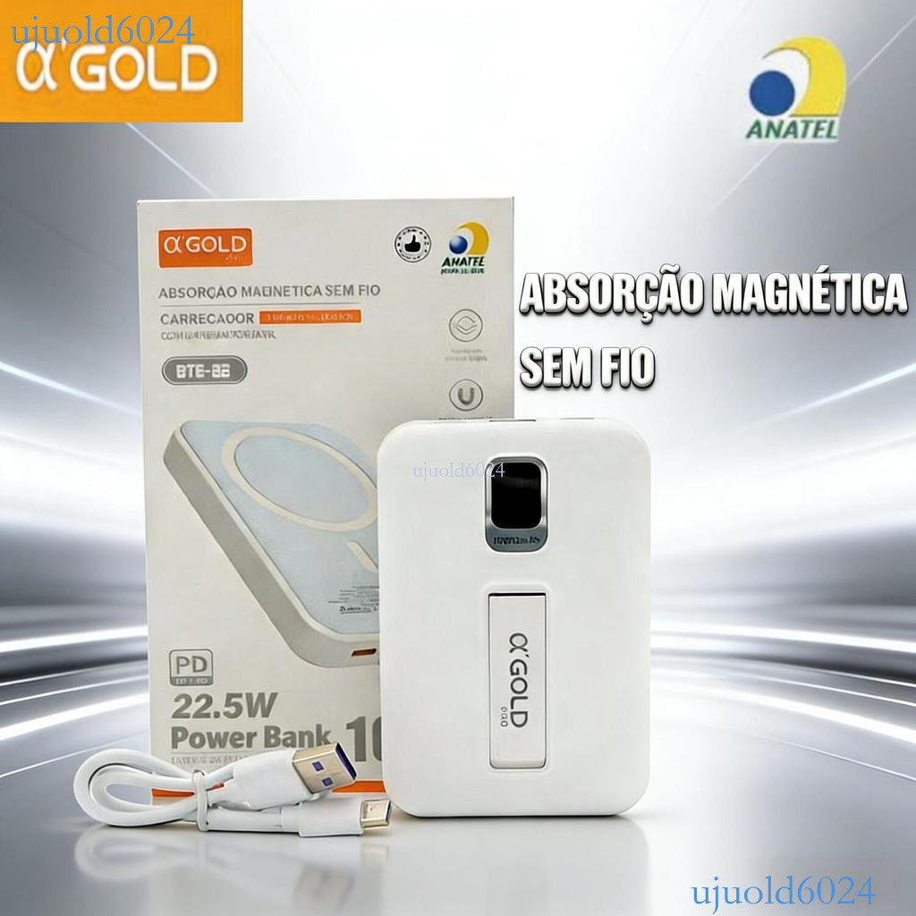 A'Gold Power Bank 10000mAh Magsafe com Suporte - Carregamento Sem Fio para iPhone BTE-22 ✨ujuold6024