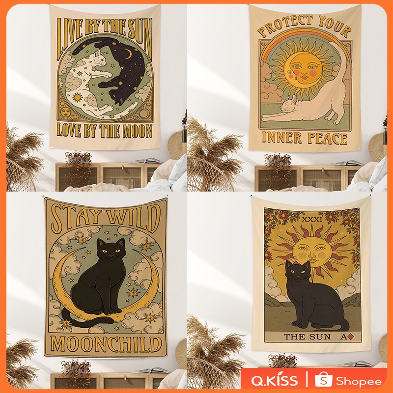 Sol Lua Gato Tarô Cartão Tapeçaria Atmosfera Decoração Acampamento Fundo Pano Da Parede Pendurado