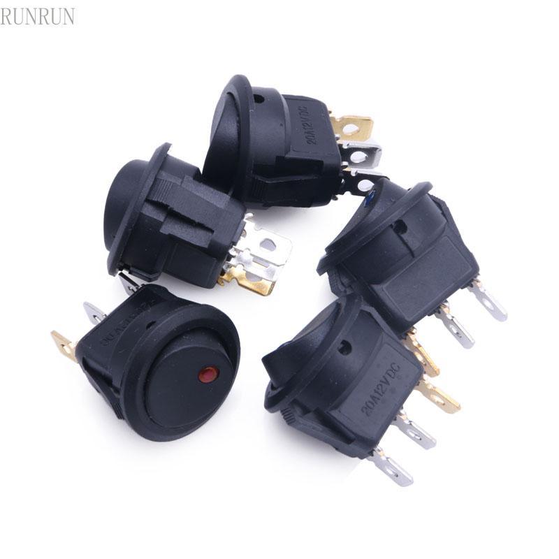 RUNRUN 5 Unidades voiture 12V Rocker Round Dot Red LED Light Basculer ON NOUVEAU