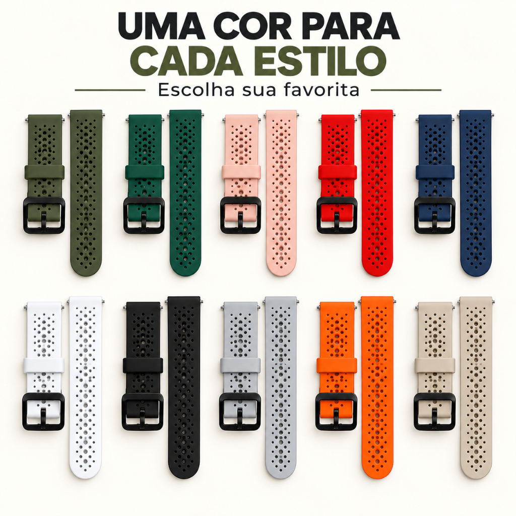 Pulseira Silicone furadinha 22mm C/ fivela para Smartwatch haylou05 Bip 6 huawei Redmi watch5/4/lite