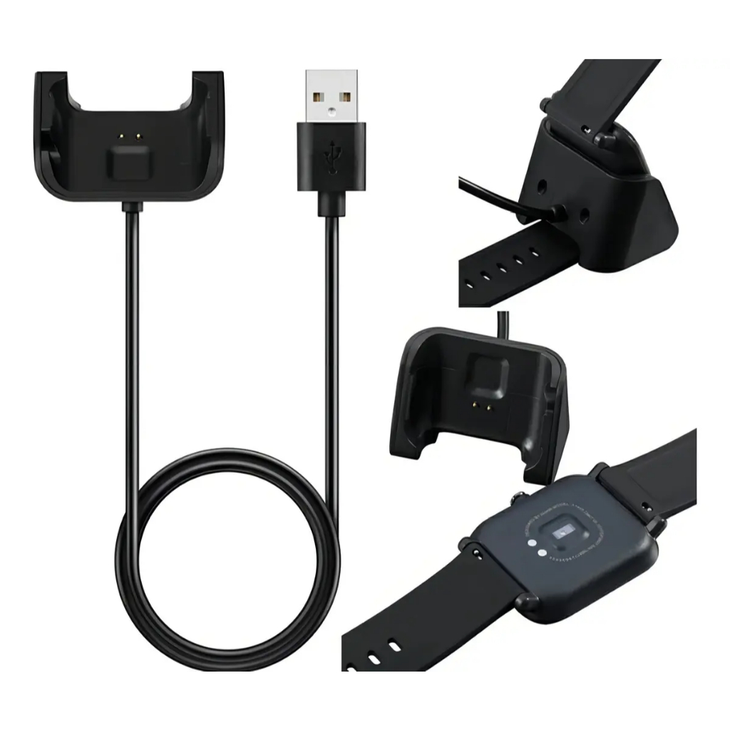 Carregador USB Amazfit Bip A1608 Bip Lite 5V Cabo 1m Preto 2 Pinos Pronta Entrega