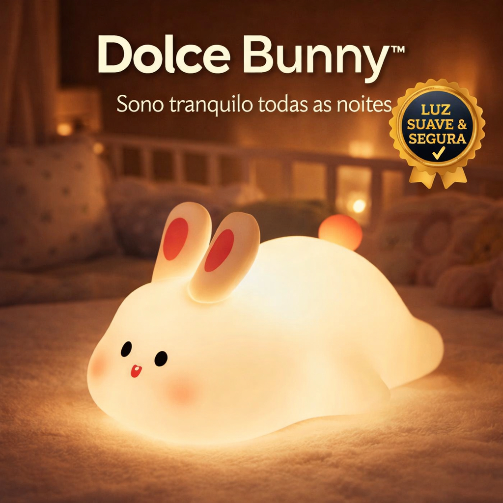 Luminária Coelhinho Infantil Luz Noturna LED Silicone Recarregável Abajur Bebê Decorativa Fofa linda