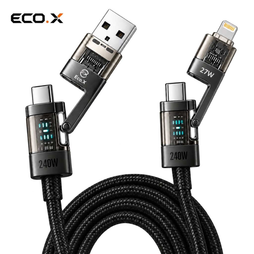 Cabo 4 em 1 Universal 240W PD Armor Transparente com Chip E-Marker 1.2m