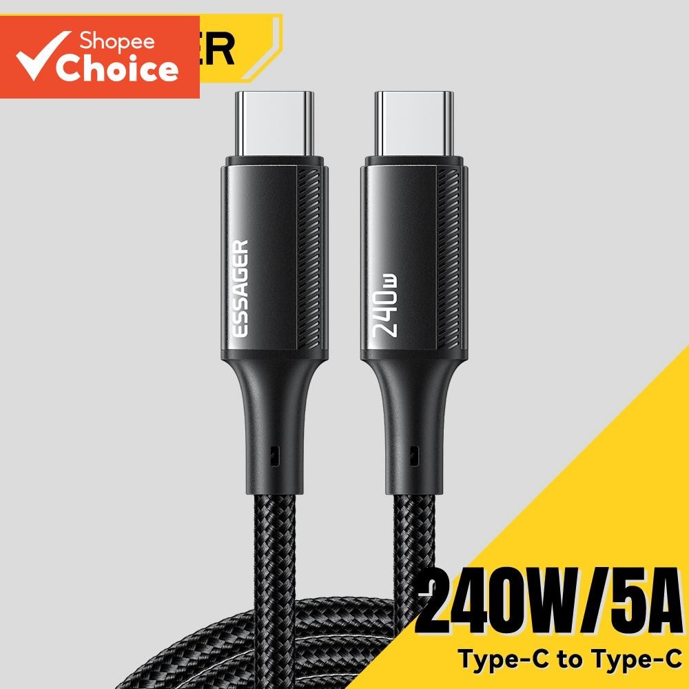 Cabo de Carga Type-C para Type-C Essager 240W com chip E-Marker embutido para Xiaomi IP1 5.