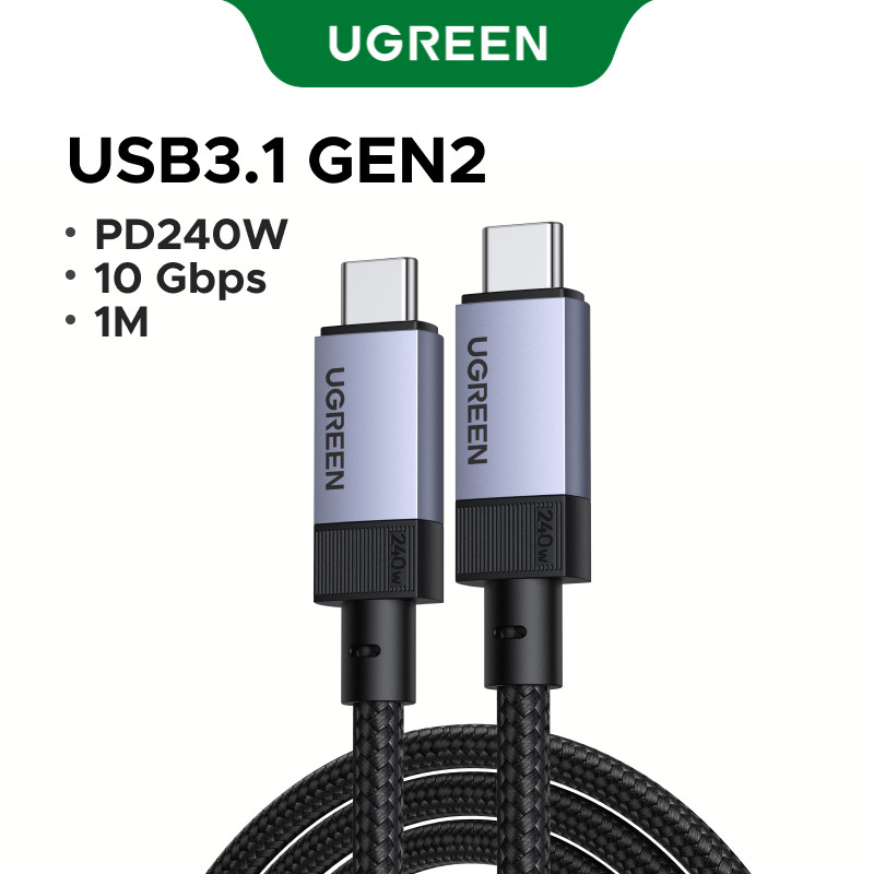 UGREEN USB3.1 Gen2 10 Gbps 1M Bulit in E-Marker Chip USB-C Para 240W Cabo De Dados De Carregamento Shell De Alumínio Tra
