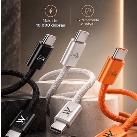 Cabo USB-C para USB-C 1,3 metros 240W com chip E-Marker