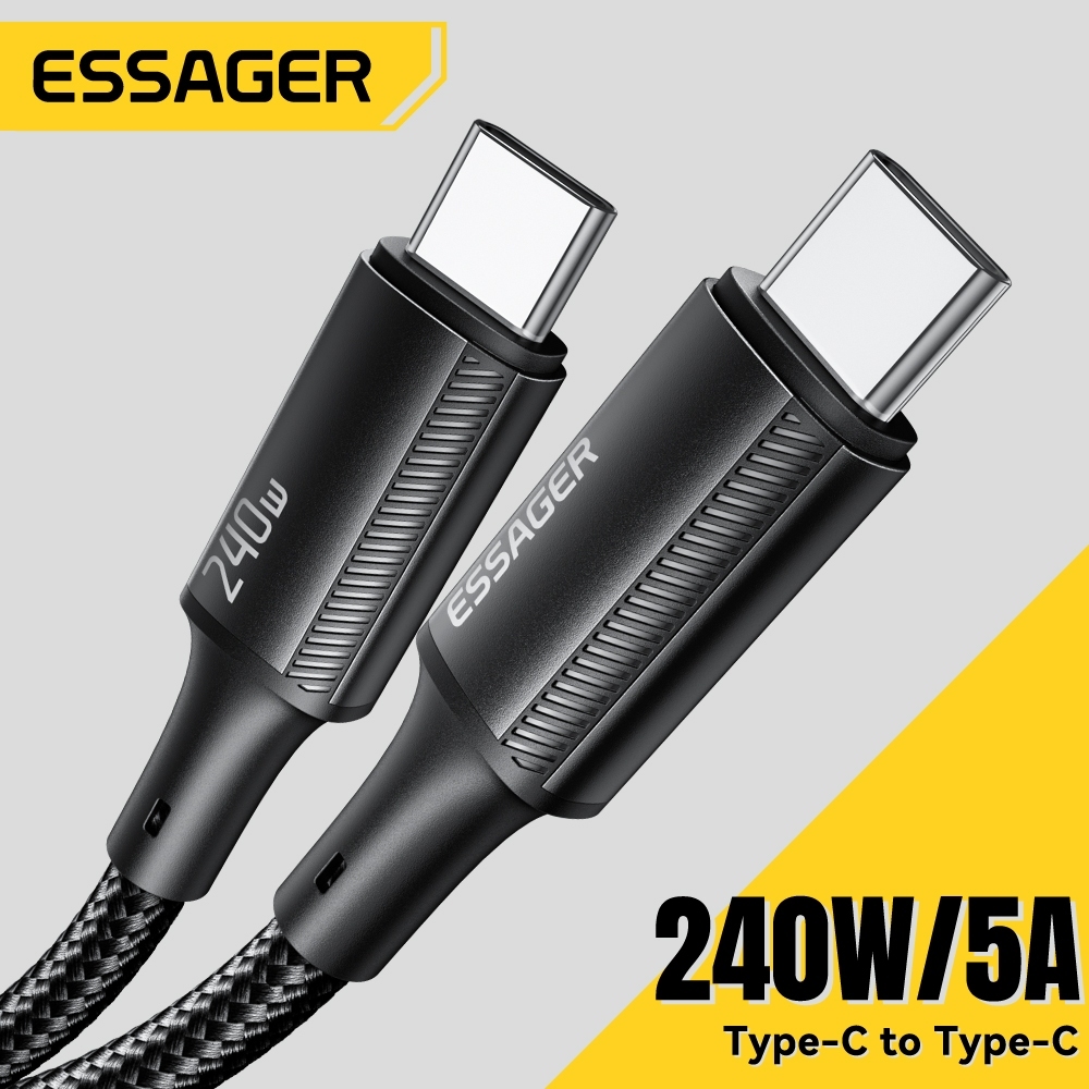 Cabo Tipo-C para Tipo-C de 240W com 5A • Chip E-Marker, Carga Super Rápida para Notebooks e Smartphones