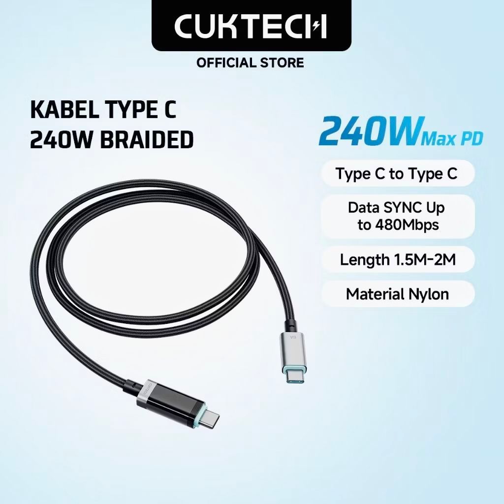 Cabo Trançado De Nylon ORIGINAL CUKTECH Com Display Digital OLED 240W 6A PD3.1 Tipo C Para Chips E-Marker