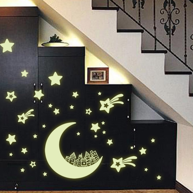 14 Pcs Adesivo De Lua Brilhante Grande Fixo Fácil De Aplicar Brilho Noturno Duradouro Atmosfera