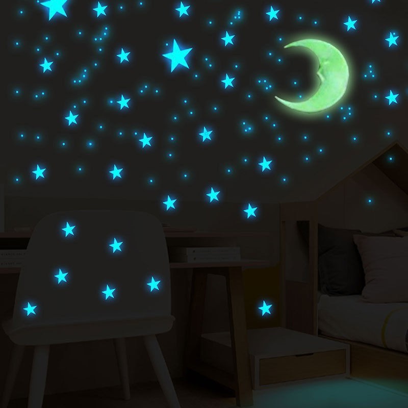 49 Pcs Adesivo De Lua Brilhante Grande Fixo Fácil De Aplicar Brilho Noturno Duradouro Atmosfera