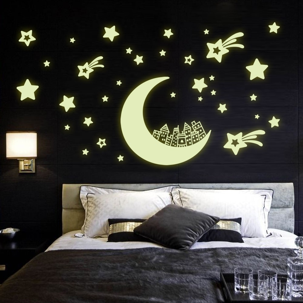 28 Pcs Adesivo De Lua Brilhante Grande Fácil De Aplicar Brilho Noturno Prolongado Fixo Atmosfera
