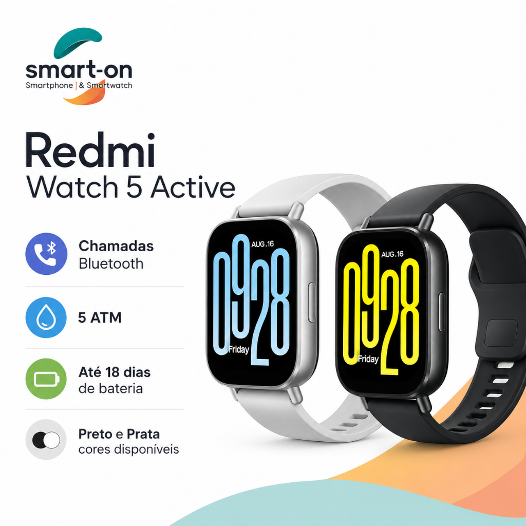 Smartwatch Xiaomi Redmi Watch 5 Active Original | Chamadas Bluetooth | Resistente à Água | Android e iPhone
