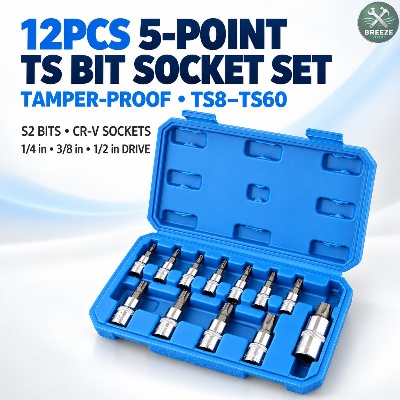 12pçs Conjunto De Soquete TS À Prova De Violação De 5 Pontos S2 CR-V 1/4 3/8 1/2 Unidade Ferramentas De Reparo Automátic