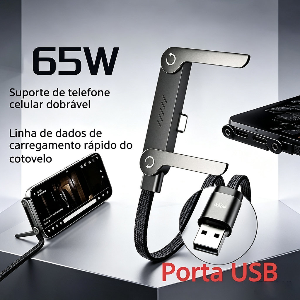 Cabo de suporte dobrável para celular USB, cabo de carregamento rápido de 1,5 m,iPhone15/16/17