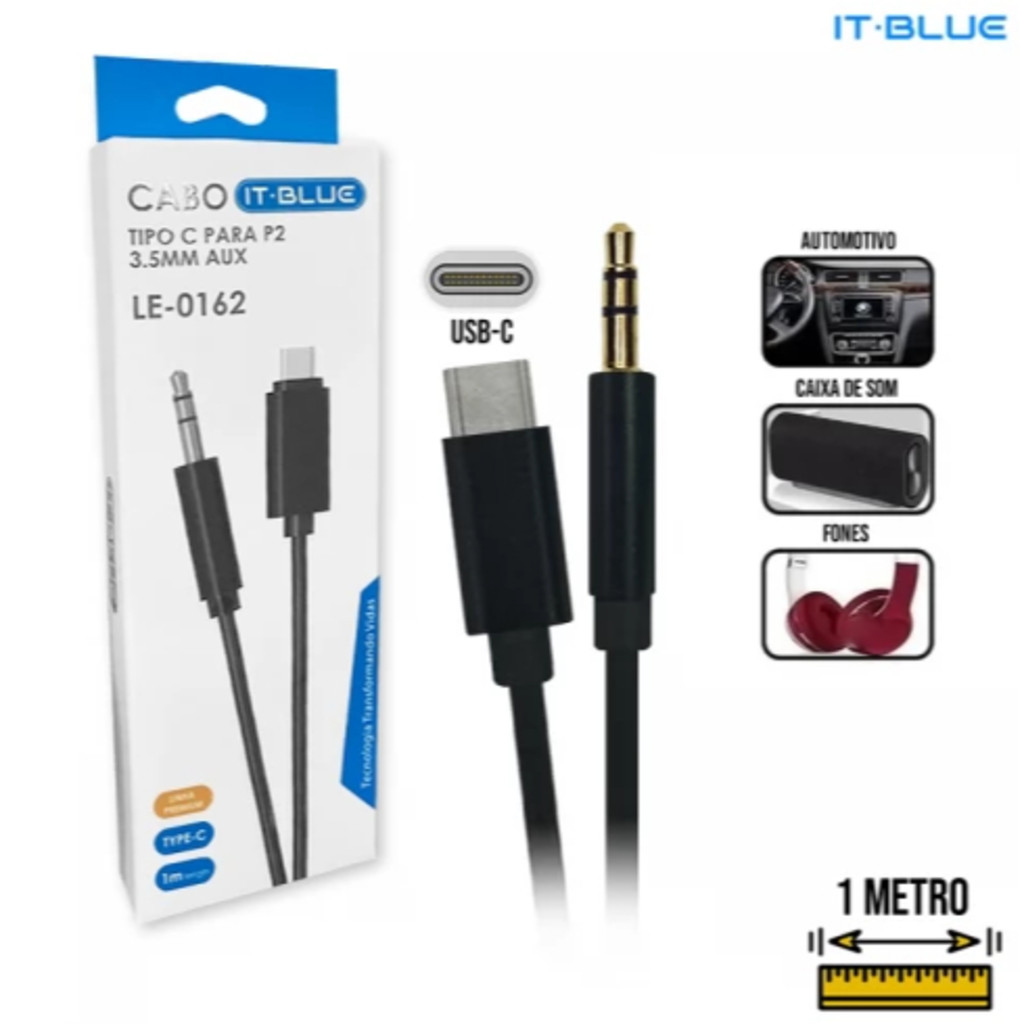Cabo Auxiliar Tipo C P2 3.5mm Para iphone15/android   LE-0162