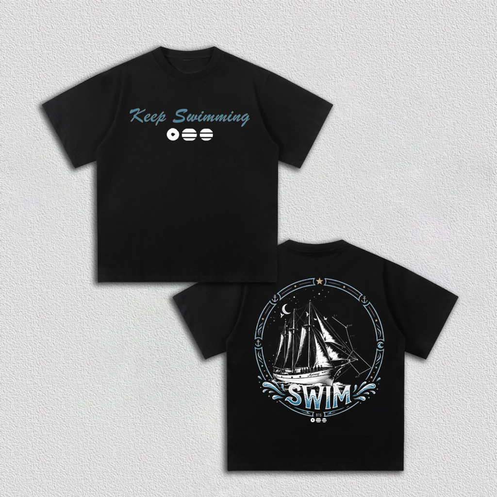 Camiseta Masculina Feminina BTS SWIM Keep Swimming Navio Kpop T-shirt Unissex Streetwear Envio Imediato