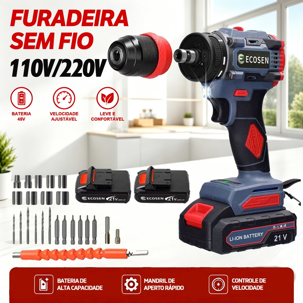 Chave De Fenda Elétrica Sem Fio Escova 21V 85N.m Strong Power ECOSEN Professional Edition