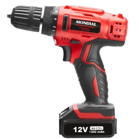 Furadeira e Parafusadeira Mondial a Bateria 12V com Maleta Power Tools FPF-06M