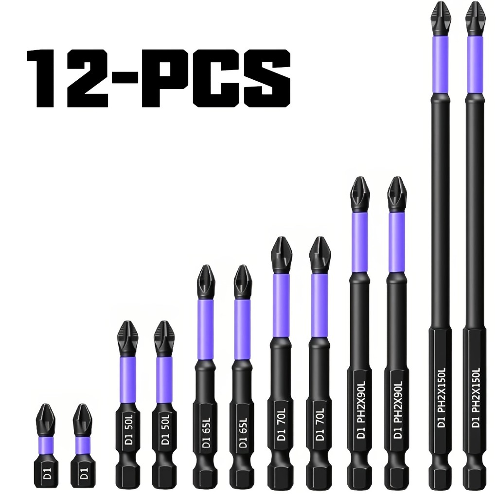 PH2 Phillips Chave De Fenda De Impacto Antiderrapante Power Bits 12PCS Multi Comprimento 25-150mm Ponta Serrilhada 1/4 H