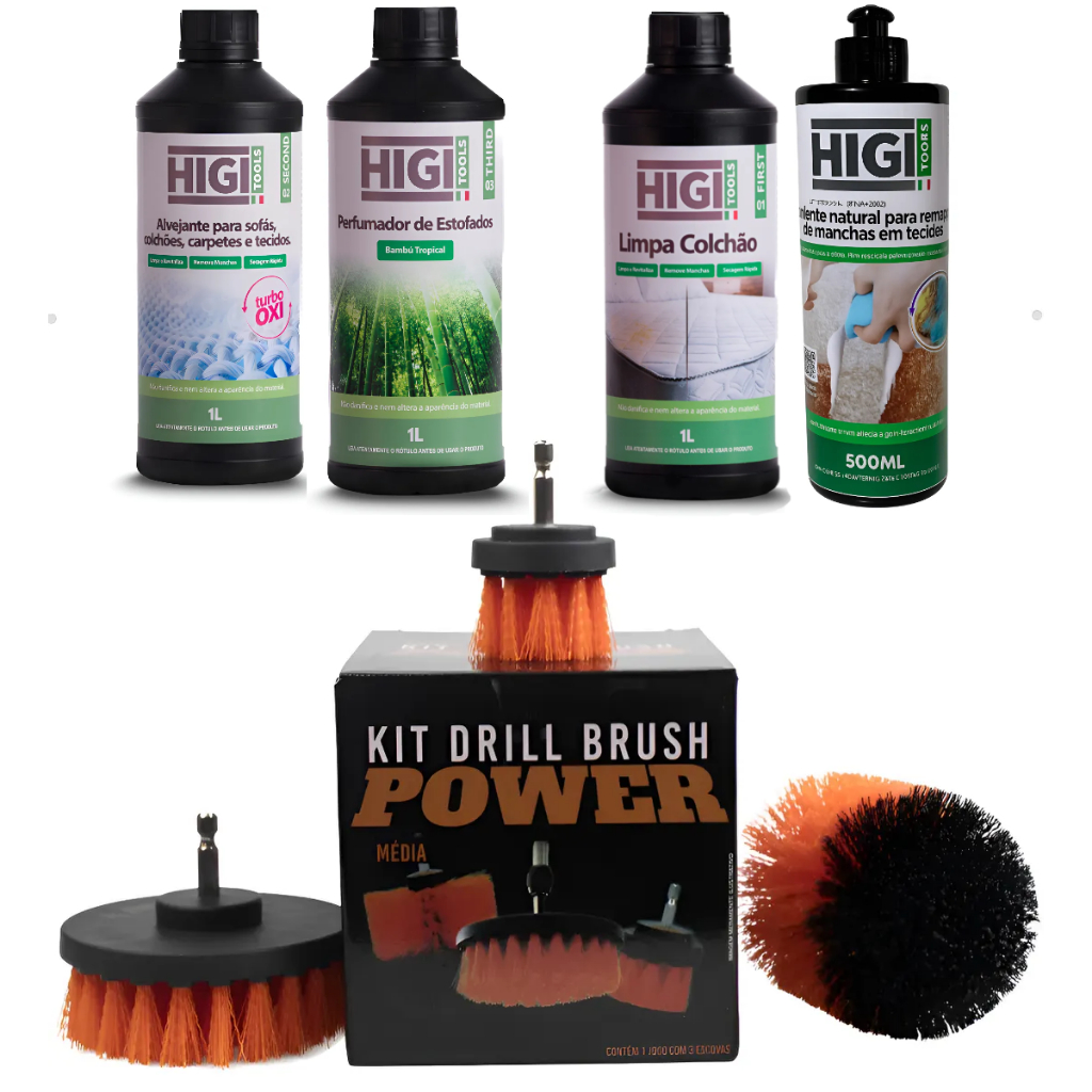 Kit Kers Drill Brush Power Escovas Limpeza + Kit Higi Tools Colchão