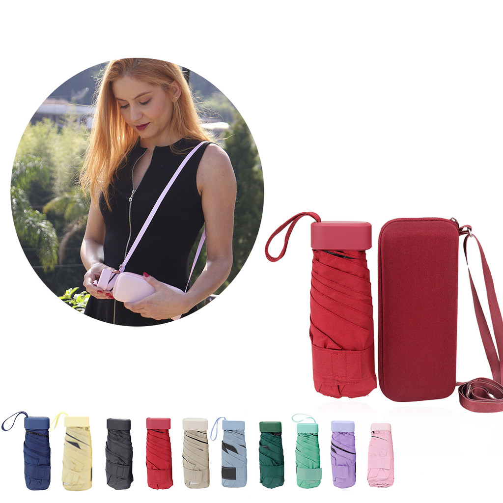 Guarda Chuva Mini Bolsa Cápsula Com Proteção Solar UV Compacto Sombrinha de Bolso Com Case Portátil
