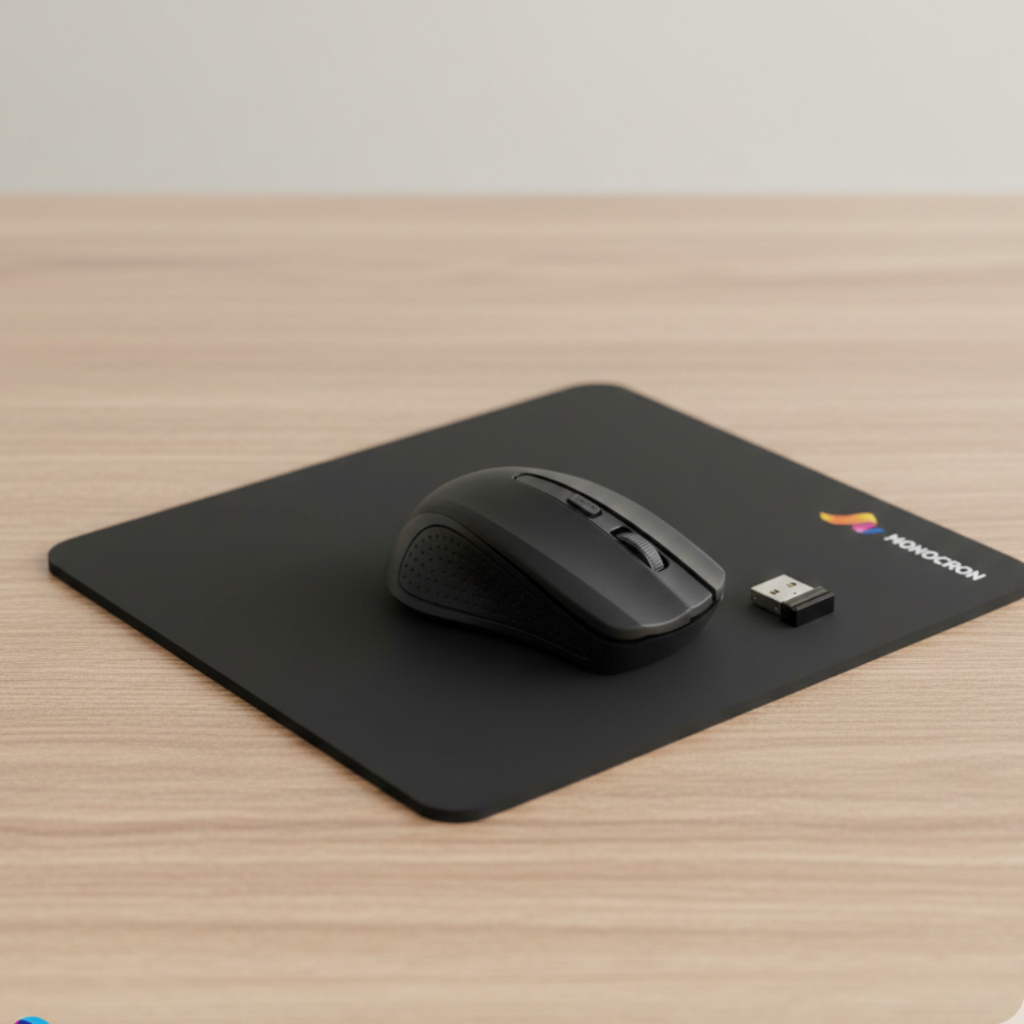 Kit com Mouse Sem Fio Wireless Bluethooth 2.4G USB 10m + Mousepad Preto Antiderrapante Ergonômico