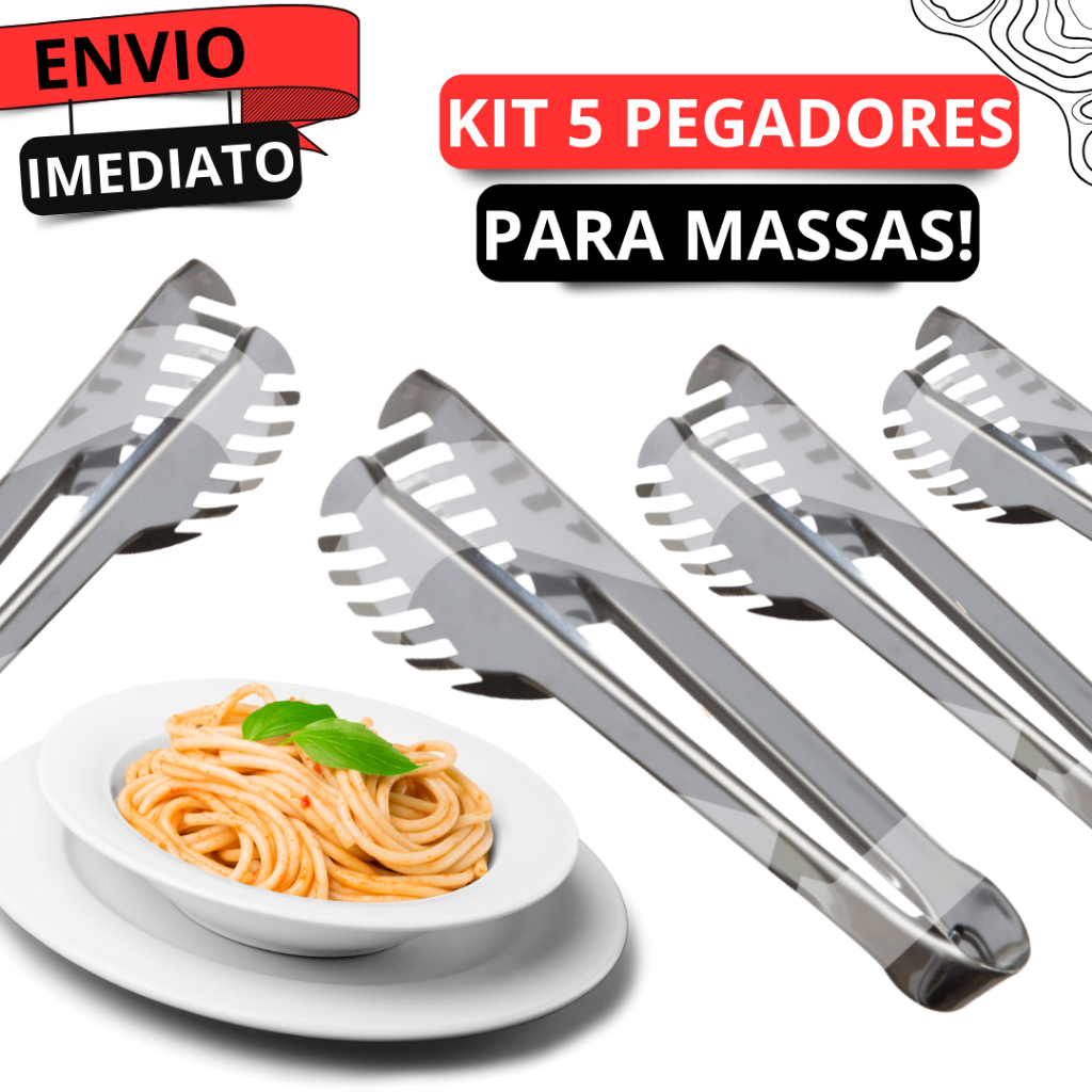 Kit 5 Pegadores De Massas Serrilhado Em Aço Inox Para Saladas Para Massas Para Self Services Duravel