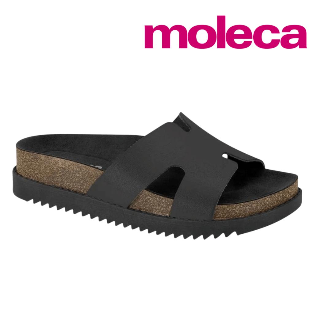 Tamanco Papete Moleca H Feminino Preto Solado Cork Confortável Plataforma Original Preto Camel Moda