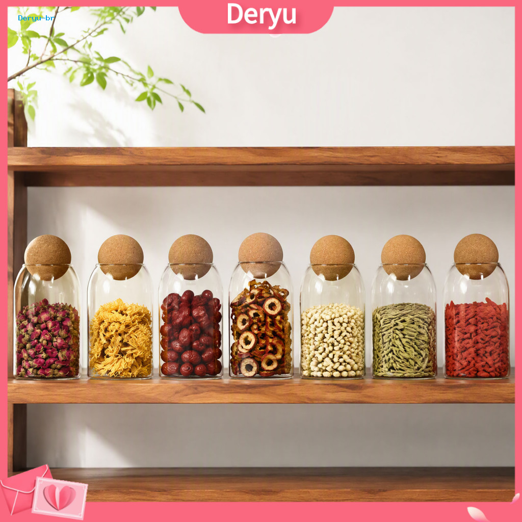 Modern Kitchen Storage Solutions Glass Jars Jar with Wooden Ball Cork Lid – Airtight Moisture-proof Transparent Canist