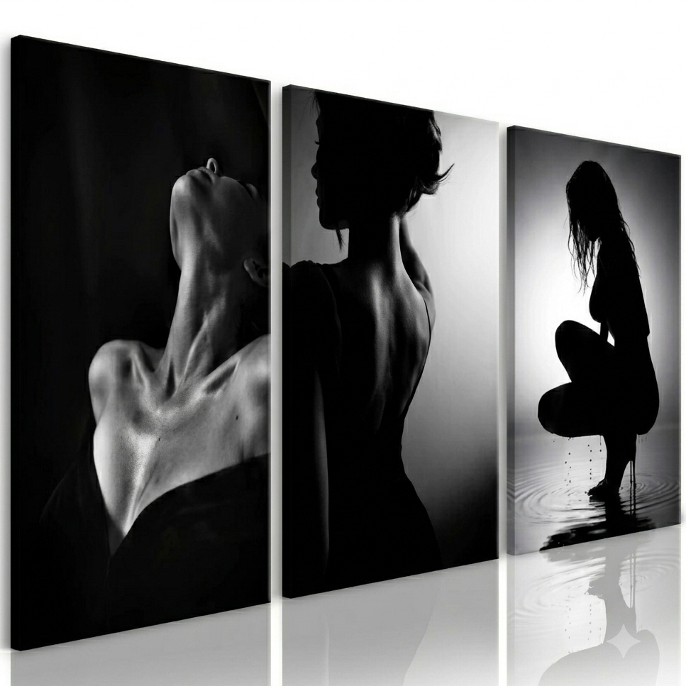 Kit Quadros Decorativos Ousado Mulher Sensual Red - Painel MDF Sofisticado 3 Peças Alta Qualidade