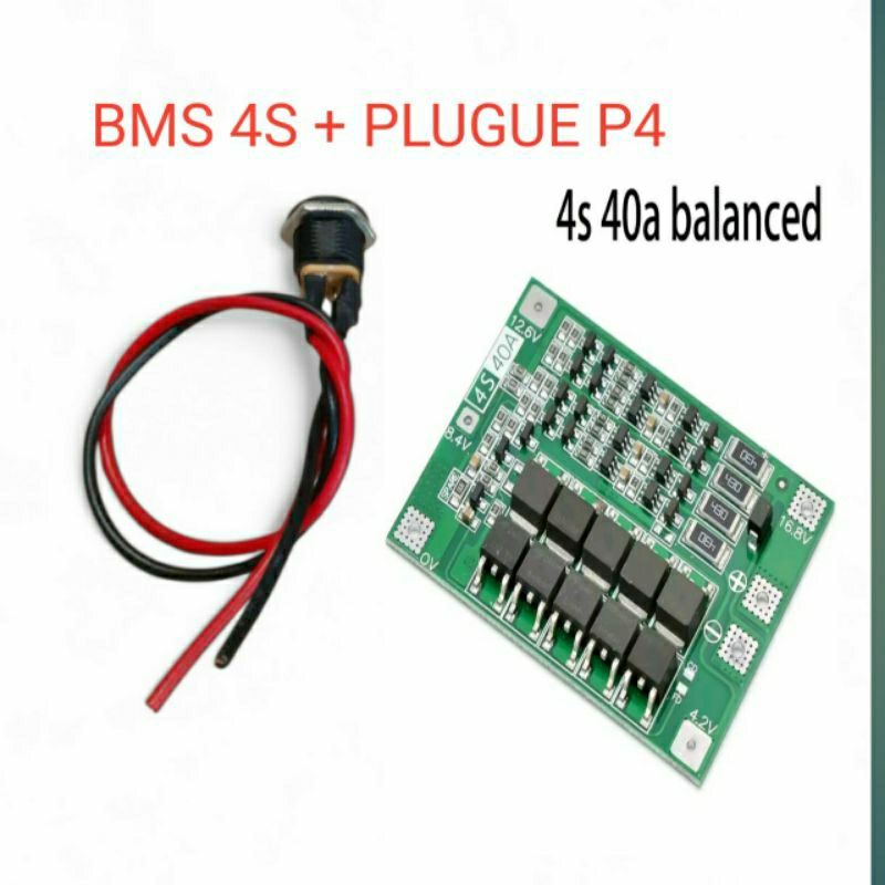 kit BMS 4S 40A e plugue P4  Para Bateria  Li-ion reparo parafusadeira som