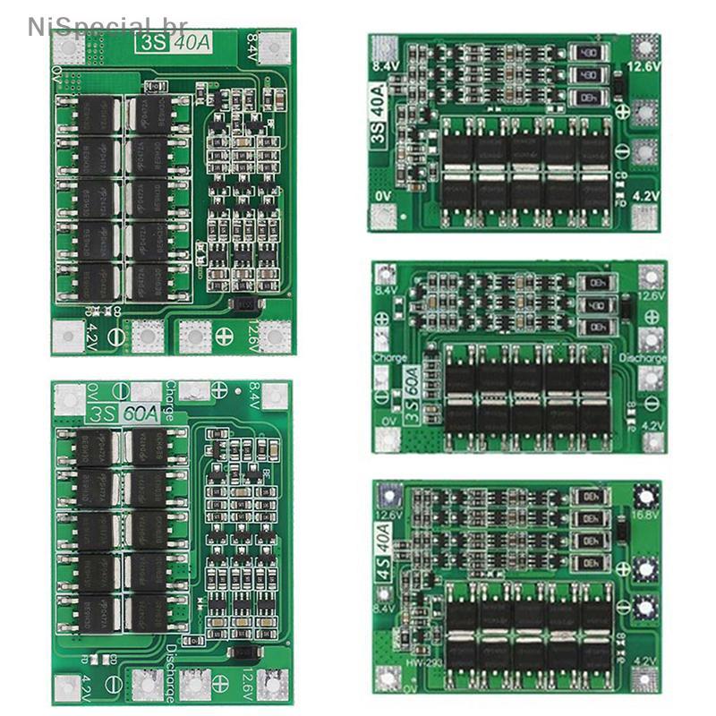 [Nis] 3S 4S 40A 60A Placa De Proteção Do Carregador De Íon-Lítio 18650 BMS Para Motor De Perfuração 11.1V 12.6V/14.8V 16