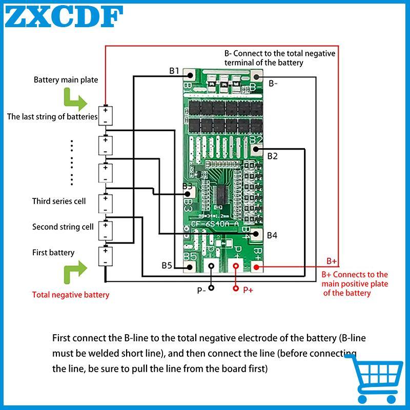22V 24V 6S 40A 18650 Li-Ion Porotect Placa Iluminação Solar BMS PCB Com Equilíbrio Para Scooter Ebike