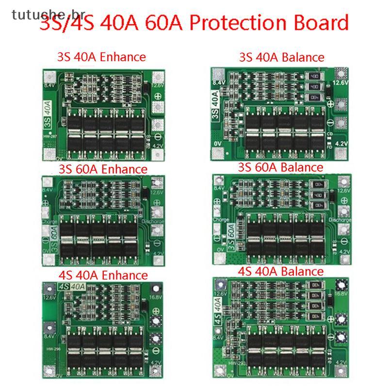 TU 3S 4S 40A 60A Placa De Proteção Do Carregador De Íon-Lítio 18650 BMS Para Motor De Broca 11.1V 12.6V/14.8V 16.8V Melh