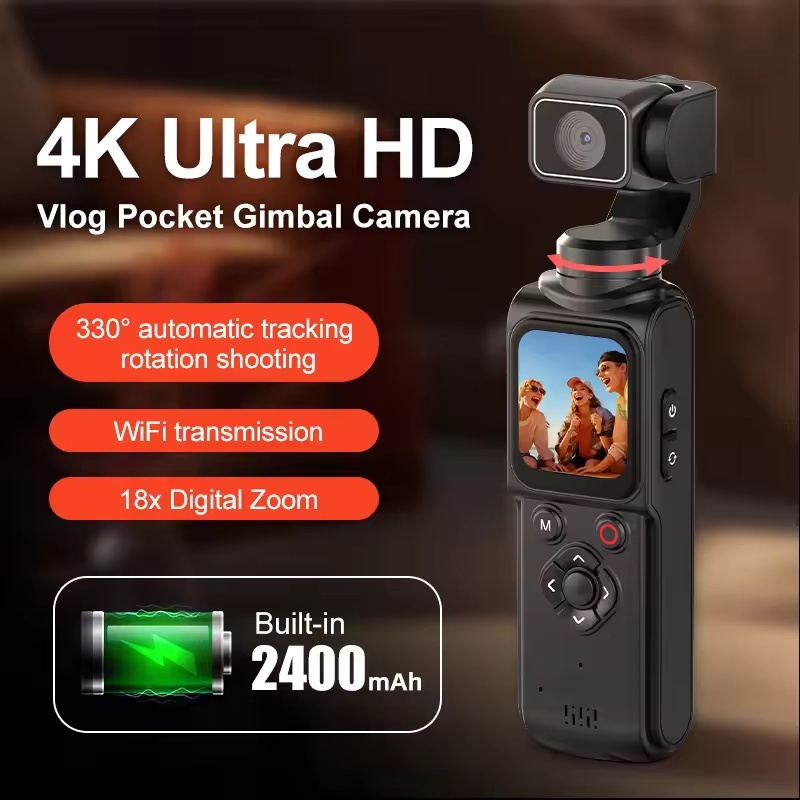 Câmera Gimbal De Bolso Vlog 4K Com 330 ° Rastreamento Facial , Zoom 18x , WiFi , Bateria De 2400mAh – Estabilizador Port