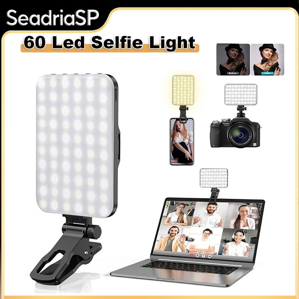 60 Led Selfie Light Clip portátil para luz de preenchimento de telefone recarregável 2200Mah Clip On Light