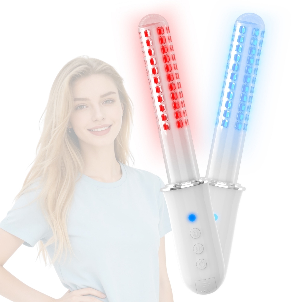 Dispositivo Íntimo Feminino com Luz Vermelha 630nm e Azul 465nm, 3 Vibrações, Timer 35 Min, Recarregável USB