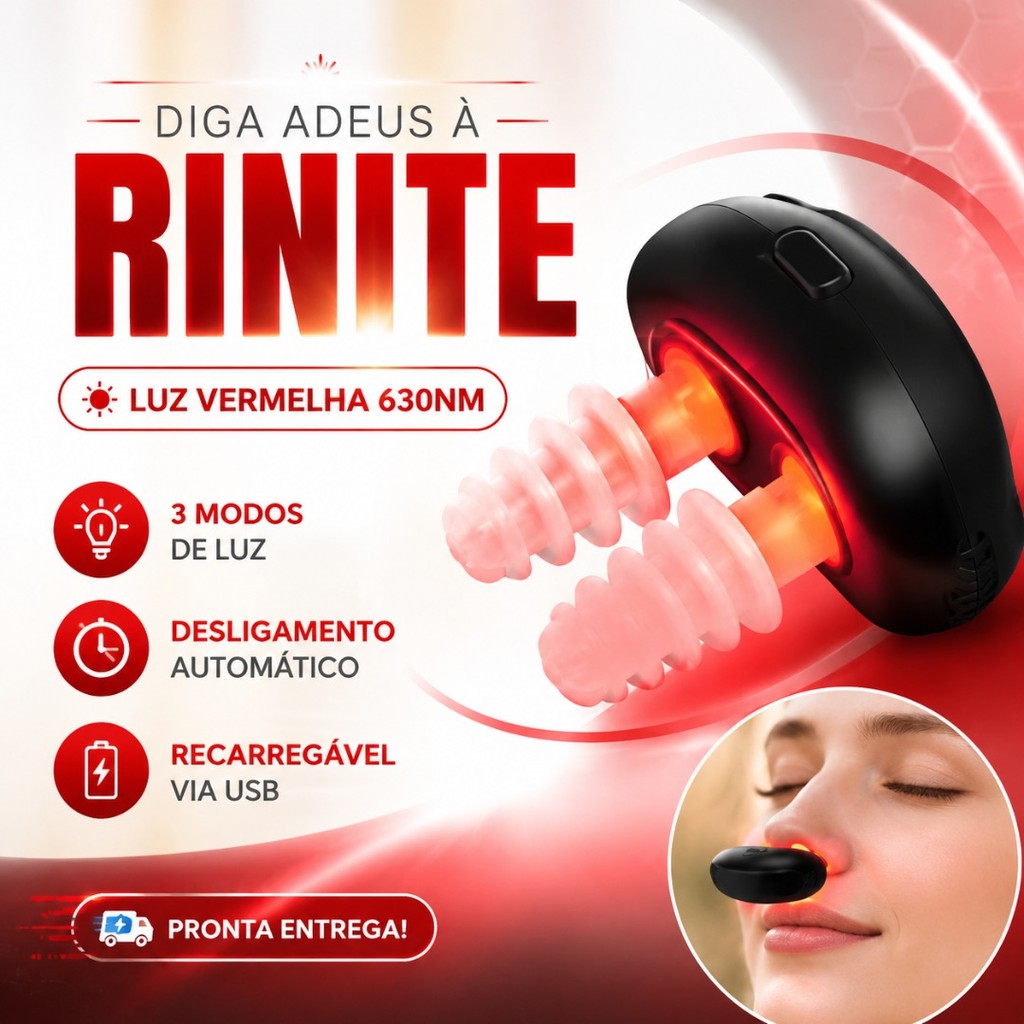 Aparelho Nasal de Luz Vermelha 630nm Recarregável com 3 Modos e Desligamento Automático