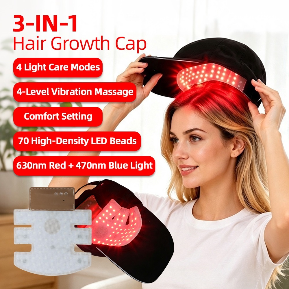 210 LED Luz Vermelha Terapia Boné Crescimento Do Cabelo Laser 470nm 630nm Infravermelho Tratamento Couro Cabeludo Chapéu