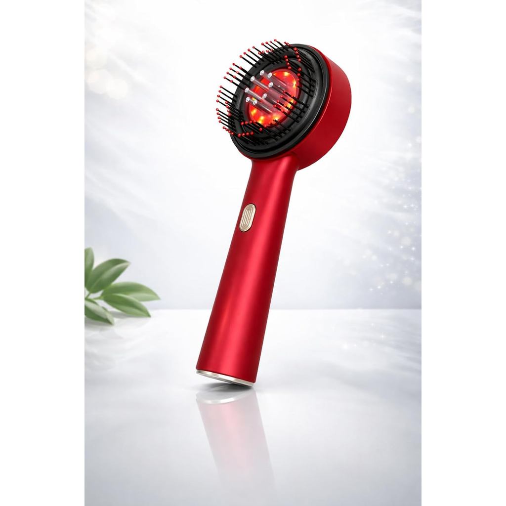 Escova de Massagem Multifuncional com Luz Vermelha de 630nm para Cuidado Capilar, 3 Modos de Massagem e Amassamento, Mas