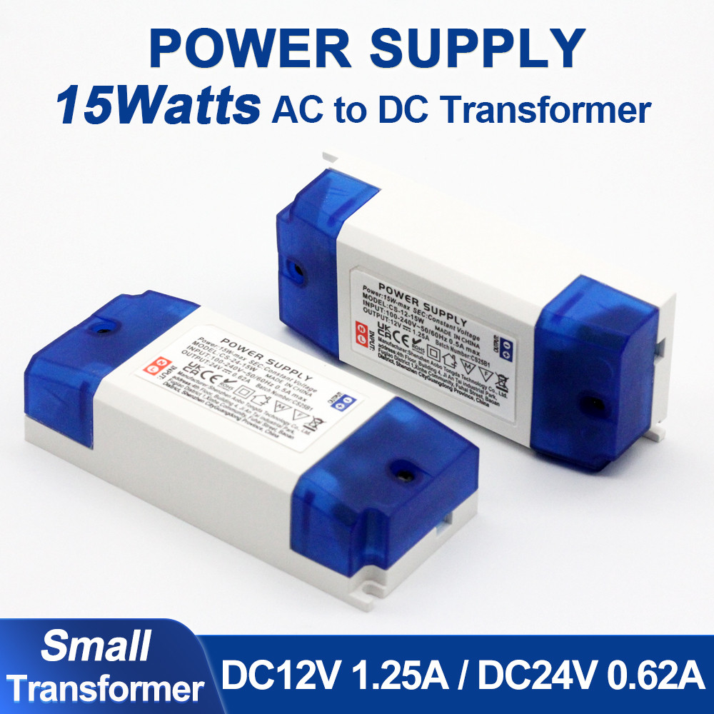 AC‑DC 15Watts LED Power Supply Transformer DC12V 1.25A / DC24V 0.62A Compact LED Driver for Cabinet Light