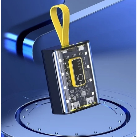 Carregador de banco de potência transparente portátil de 10.000mAh com cabo de carregamento integrado -A5