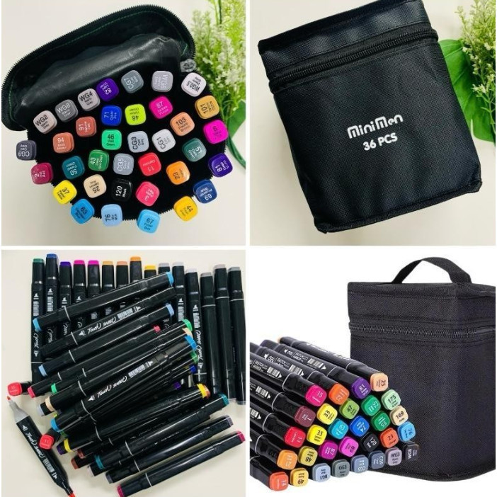 Kit Canetas 36un Para Desenho e Pintura Com Ponta Dupla E Estojo