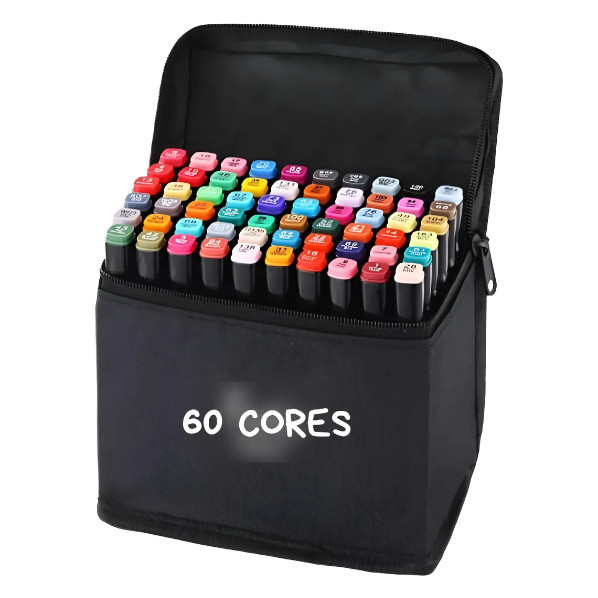 Kit 60 Cores Canetas Marcadoras Permanente Para Colorir Ponta Dupla