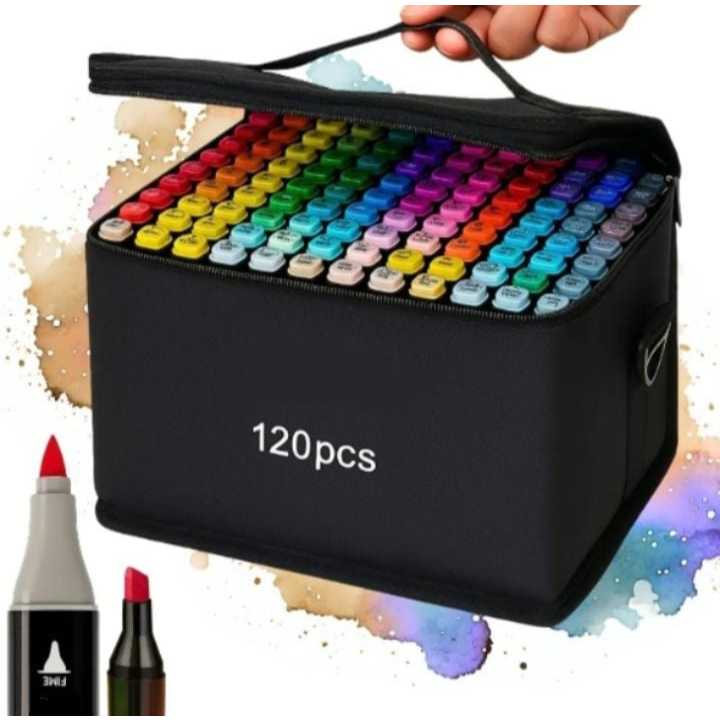Conjunto Canetas Marcador Permanente Ponta Dupla 120 Cores Para Colorir Arte