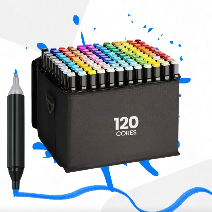 KIT 120 Canetas Ponta Dupla Conjunto De Marcadores Artísticos Para Pintura