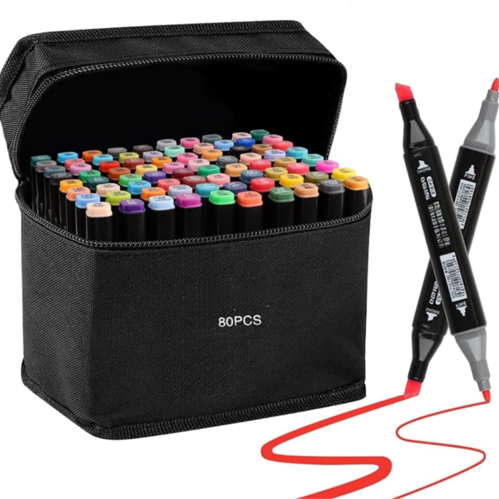 Conjunto De 80 Canetas Marcadoras Ponta Dupla Diversas Cores Para Colorir C/ Bolsa