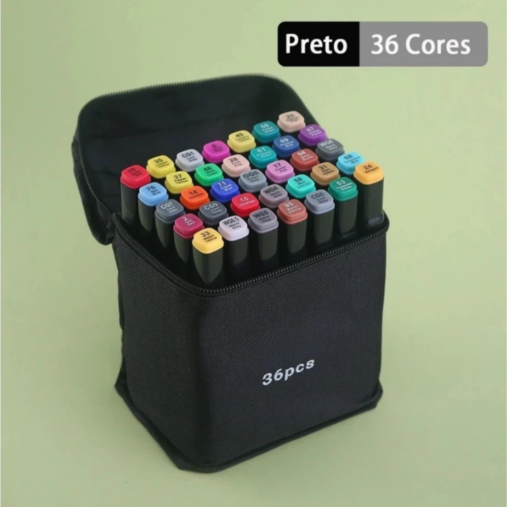 Conjunto De 36 Cores Canetas Marcadores Ponta Dupla Fina Grossa Cores Vibrantes