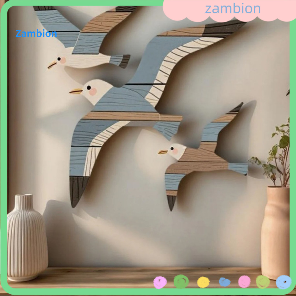 Seagull Wall Decoration Wood Art 3pcs Wooden Decor Set Rustic Farmhouse Flying Gull for Room Bedroom Bathroom Coastal Be